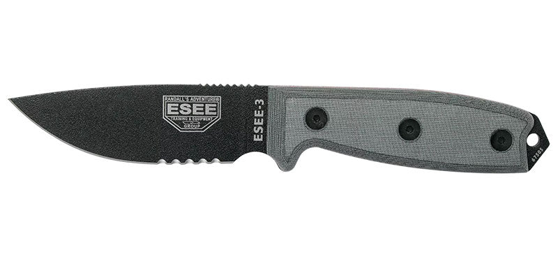 Couteau ESEE-3 Noir Lame Mixte Micrata Gris