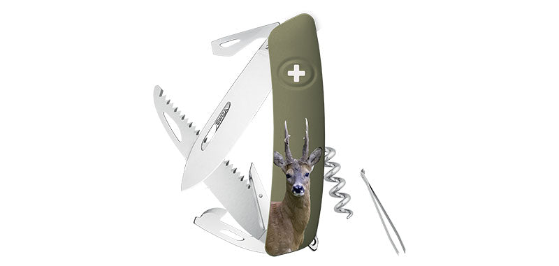 Couteau Suisse D05 Olive impression Chevreuil Swiza