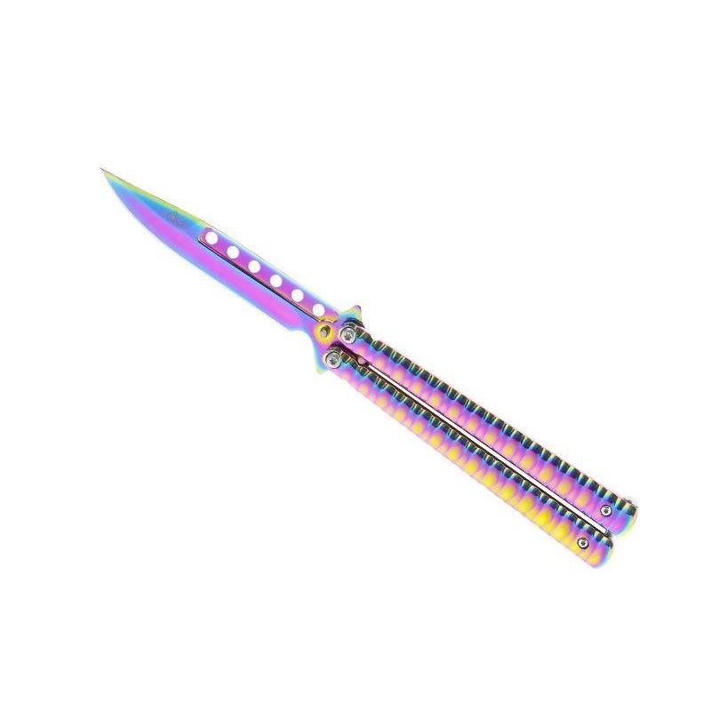Couteau papillon arc en ciel