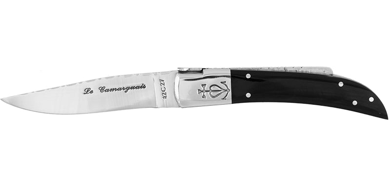 Couteau N°12 Trident forgé ciselé Corne Noir Le Camarguais