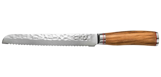 Couteau Pain Damas Bois d'olivier Wusaki