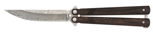 Couteau Papillon Manche bois Lame Damas