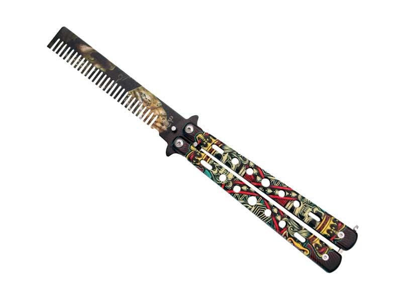 Couteau Papillon Peigne Third Tete De Mort 13Cm Inox