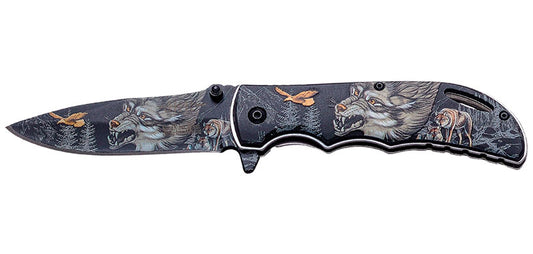 Couteau Pliant Motif Loup Jkr