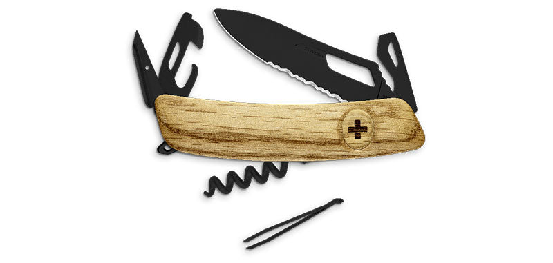 Couteau Suisse Swiza Bois de Chêre Lame dentelé SH03