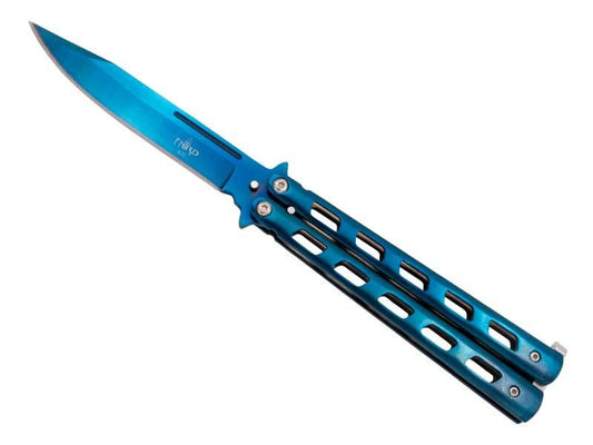 Couteau papillon Third 13cm bleu inox