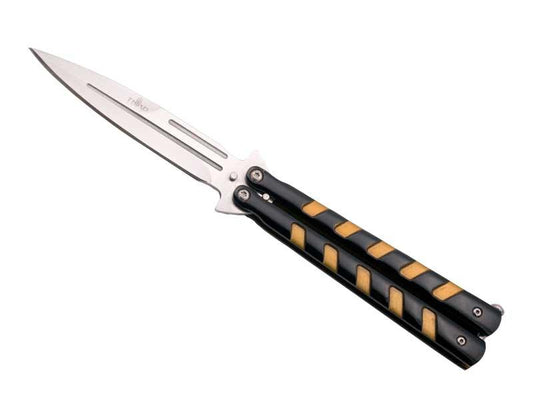 Couteau papillon Third noir et jaune inox 13cm